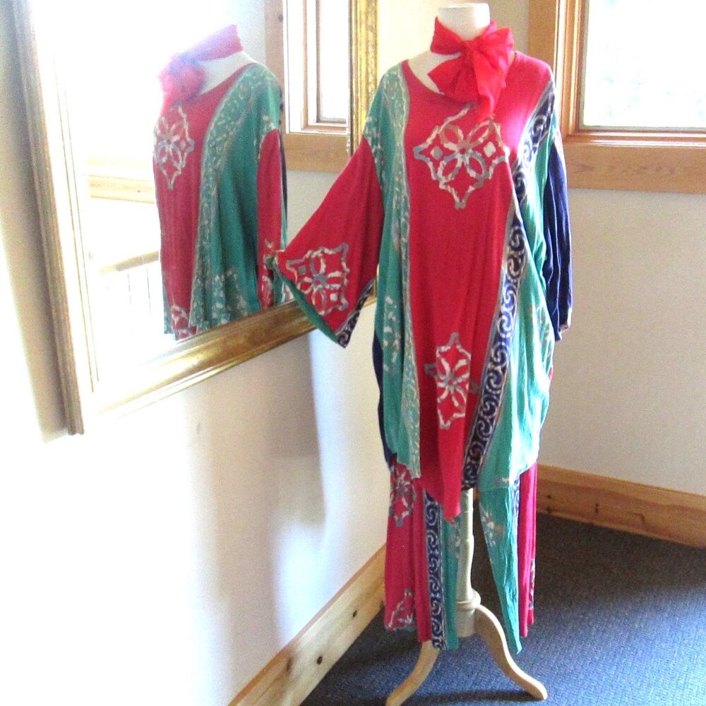 OS Mission Canyon Red, Light Green & Blue Asymmetrical Tunic Top & Pants Set